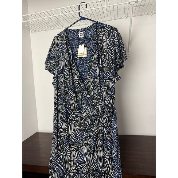 Anne Klein Faux-Wrap Flutter Sleeve Floral Print Dress Multi-Color 3X - Picture 5 of 10